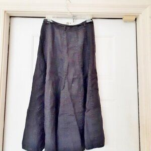 LIZ CLAIBORNE Linen Skirt Long Gored Zip Tie Waist Black Women's Size 4.